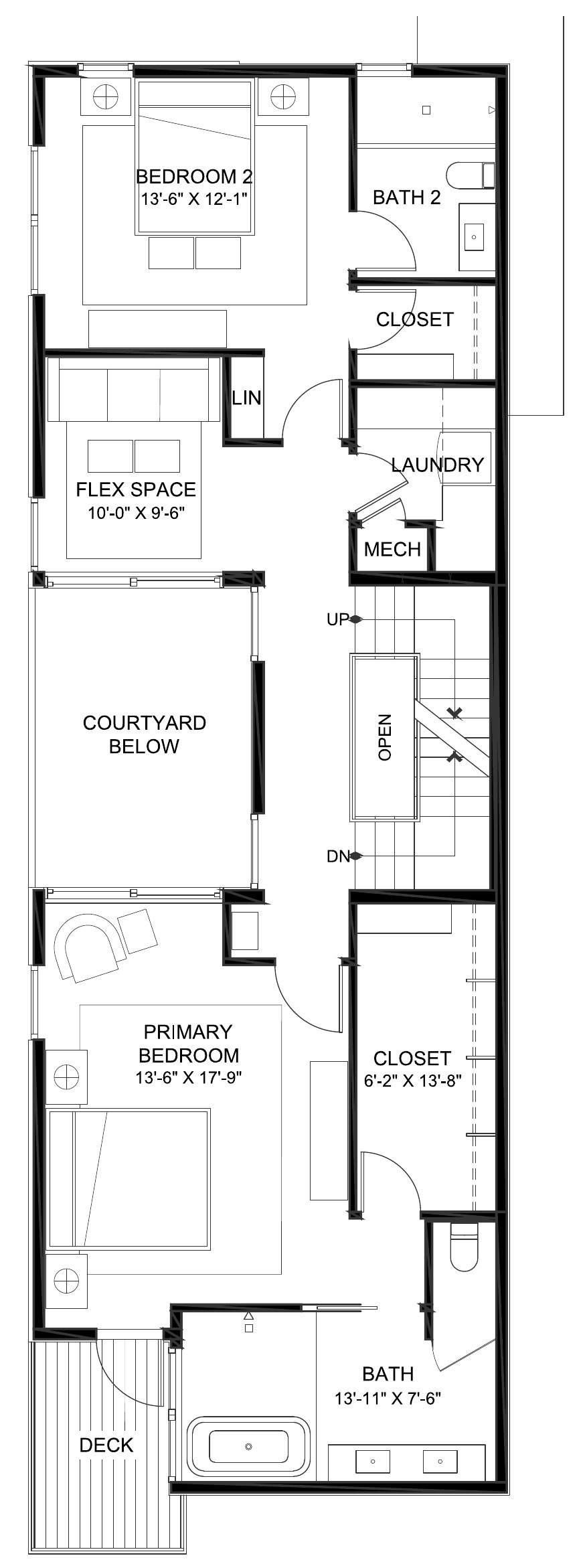 929 Hilldale Avenue, West Hollywood, CA 90069: Upper level floor plan, Primary suite, bedroom two & flex space